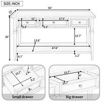 Streamdale Furniture Classic Retro Style Console Table With Three Top Drawers And Open Style Bottom Shelf