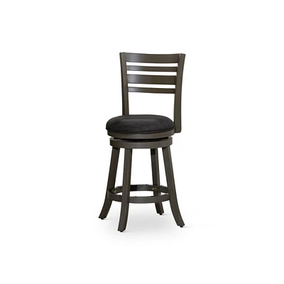 Simplie Fun 24" Counter Height Slat Back Swivel Stool, Weathered Gray Finish, Charcoal Fabric Seat