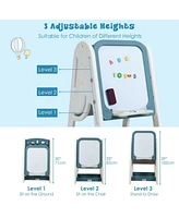 Sugift 2-in-1 Kids Easel Desk Chair Set Book Rack Adjustable Art Painting Board