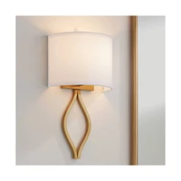 Possini Euro Design Sian Modern Wall Sconce Lighting Warm Brass Hardwired 19 1/2" High Fixture Half Moon Linen Shaped Shade for Bedroom Bedside Living
