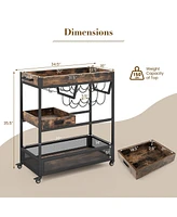 Sugift 3-Tier Industrial Buffet Serving Cart with Wine Rack