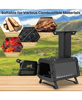 Costway Portable Wood Burning Stove Wood Camping Stove Heater with 2 Cooking Positions