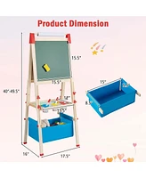 3-in-1 Kids Art Easel Double-Sided Wooden Adjustable Magnetic Drawing Board