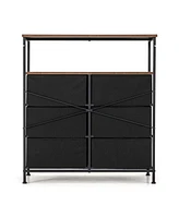 Costway 6-Drawer Dresser 2-Tier Fabric Storage Tower w/wooden Top Chest Organizer