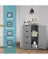 Costway Wooden 4 Drawer Bathroom Cabinet Storage Cupboard 2 Shelves Free Standing
