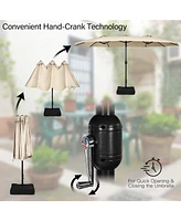 Costway 15FT Double-Sided Twin Patio Umbrella Outdoor Market W/ Crank & Base