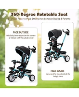 Costway 6-In-1 Kids Baby Stroller Tricycle Detachable Learning Toy Bike w/ Canopy