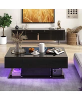 Led Coffee Table with 2 Drawers 20-Color Dimmable Lights & Remote Control