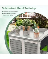 Costway Outdoor Potting Bench Table, Garden Storage Cabinet with Metal Tabletop