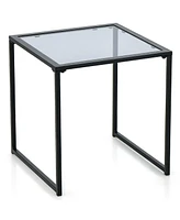 Patio Side Table Outdoor 17'' Tempered Glass End Coffee Table for Porch Garden