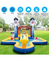 Costway Inflatable Water Slide Park Bounce House Splash Pool Water Cannon with 735W Blower