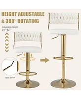 Swivel Velvet Bar Stools Set of 2 Upholstered Adjustable with Woven Backrest