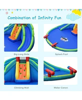 Costway Inflatable Bounce House Water Splash Pool Dual Slide Climbing Wall