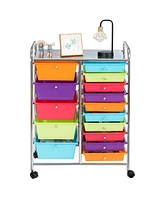 Costway 15 Drawer Rolling Storage Cart Storage Rolling Carts Drawers - Assorted Pre