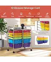 12-Drawer Rolling Storage Cart with 2 Sizes Plastic Drawers