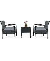 Costway 3PCS Patio Rattan Furniture Set Coffee Table Conversation Sofa Cushioned