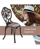 Costway 3PCS Patio Bistro Set Round Table Chairs All Weather Cast Aluminum Yard