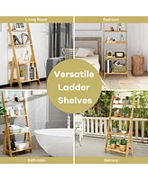 Costway 4 Tiers Bamboo Ladder Shelf Bookcase Storage Organizer Plant Flower Stand