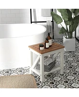 Costway 2-Tier Waterproof Hdpe Shower Bench Stool with Bottom Storage Shelf Off