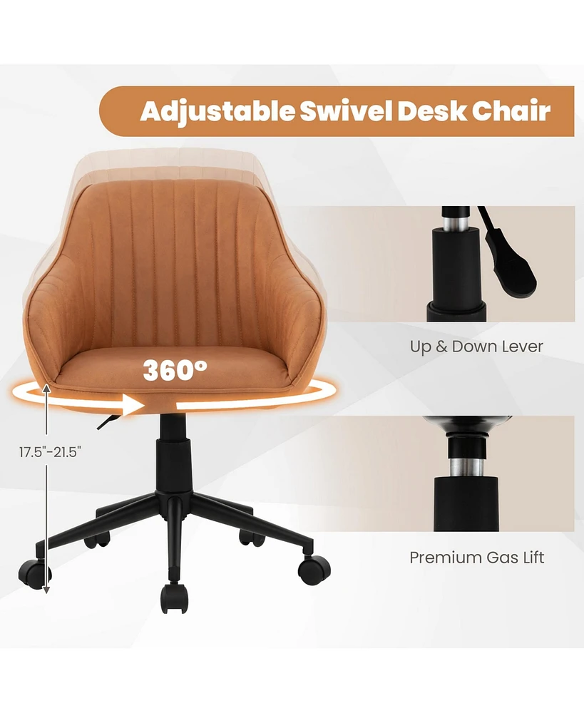 Costway Pu Leather Home Office Arm Chair Adjustable Swivel