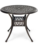 Costway 36'' Patio Round Dining Bistro Table Cast W/2'' Umbrella Hole