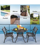 Costway 36'' Patio Round Dining Bistro Table Cast W/2'' Umbrella Hole