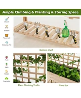 Costway Raised Garden Bed Elevated Wooden Planter Box with Trellis & Open Storage Shelf