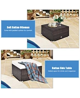 Gymax 4PCS Rattan Patio Sofa Conversation Set Outdoor Furniture Set w/ Cushion