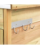 Costway Outdoor Potting Bench Garden Wooden Work Station Metal Tabletop Cabinet Drawer