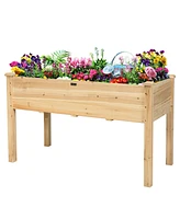 Costway Wooden Raised Vegetable Garden Bed Elevated Grow Vegetable Planter