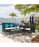 Costway Patio 4PCS Furniture Set Rattan Wicker Outdoor