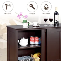 Costway Kitchen Storage Cabinet Sideboard Buffet Cupboard Wood Sliding Door Pantry Brown