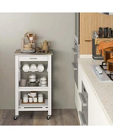 Costway Compact Kitchen Island Cart Rolling Service Trolley with Stainless Steel Top Basket