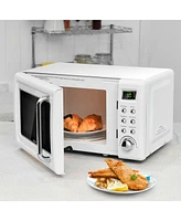 0.7Cu.ft Retro Countertop Microwave Oven 700W Led Display Glass Turntable