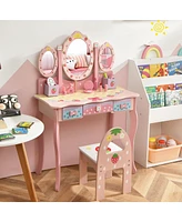 Costway Kids Vanity Princess Makeup Dressing Table Chair Set