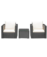 Gymax 3PCS Rattan Patio Conversation Furniture Set Outdoor Sofa Set w/ Cushions