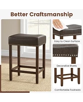 Costway 24" Upholstered Bar Stools Set of 2 with Footrests Rubberwood Frame Saddle-shaped