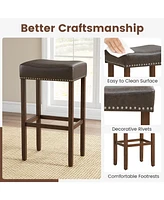 Costway 29.5" Wood Frame Pu Leather Upholstered Bar Stools Set of 2 with Footrests