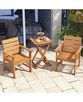 4 Pcs Patio Hardwood Chair Wood Dining Armchairs Breathable Slatted Seat Garden