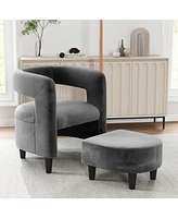 Costway Comfy Accent Armchair with Footrest Upholstered Velvet Barrel Chair & Ottoman Set
