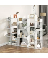 Bookshelf Tree-Shaped Bookcase with 13 Storage Shelf Rustic Industrial Style