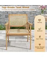 Costway 2 Pcs Outdoor Wood Chair Teak Armchair with Rattan Seat & Back Patio for Porch