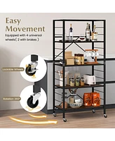 Costway 5-Tier Folding Shelf Free Diy Design Shelving Unit with 4 Universal Wheels Kitchen