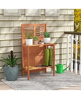 Wood Potting Bench Waterproof Garden Table with 2-Tier Open Storage Shelf