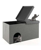 Costway Cat Litter Box Enclosure Hidden Furniture Cat Washroom Shoe Storage Bench