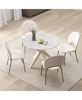 Costway Round Dining Table 36" Faux Marble Tabletop Rubber Wood Legs Kitchen