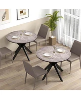 Costway Round Dining Table 36" Faux Marble Tabletop Rubber Wood Legs Kitchen