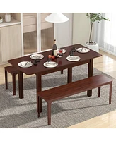 Costway Extendable Dining Table Folding Rubber Wood Table for 4 People with Safety Locks