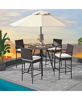 Costway 2PCS Patio Pe Wicker Bar Chairs Counter Height Barstools with Armrests &Cushions