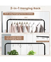 Costway Industrial Pipe Rolling Garment Rack Heavy Duty Clothing Rack with Hooks & Shelf